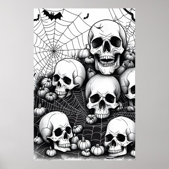 Halloween Skulls Horror, Spooky Bats Nightmare  Poster (Front)