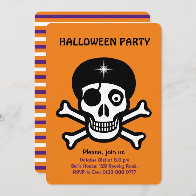 Halloween skulls on orange invitation (Front/Back)