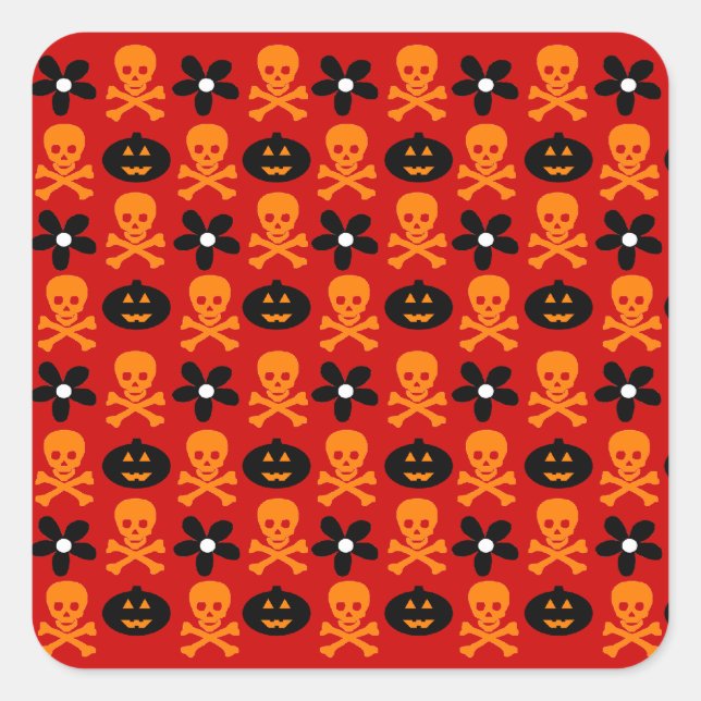 Halloween Skulls & Pumpkins Square Sticker (Front)