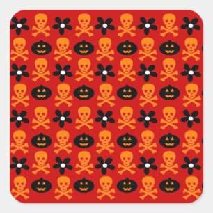 Halloween Skulls & Pumpkins Square Sticker