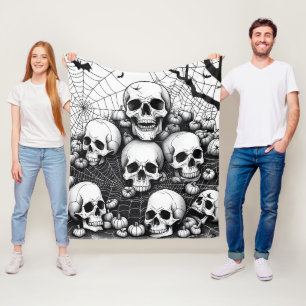 Halloween Skulls Skeltons Graveyard Graphic Fleece Blanket