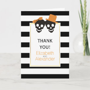 Halloween skulls stripes wedding Thank You photo Card