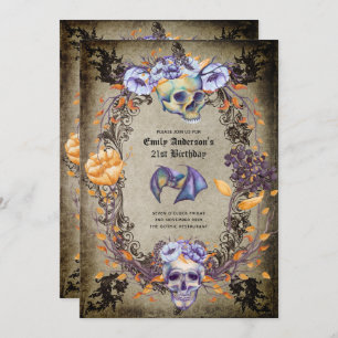 Halloween Skulls Trendy Party Invites Watercolor