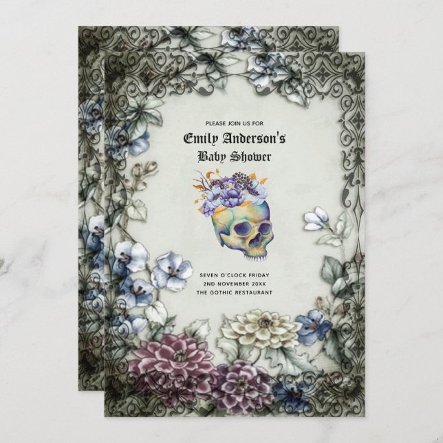 Halloween Skulls Trendy Party Invites Watercolor (Front/Back)