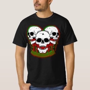 Halloween Skulls White Red Green With Red Rags T-Shirt