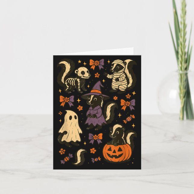 Halloween skunk skeleton mummy witch ghost  card (Front)