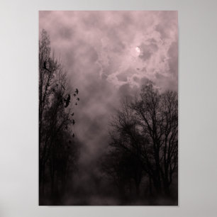 Halloween Sky with Ravens Red Mist Poster