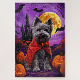 Halloween Skye Terrier Vampire Pumpkins Scary Jigsaw Puzzle