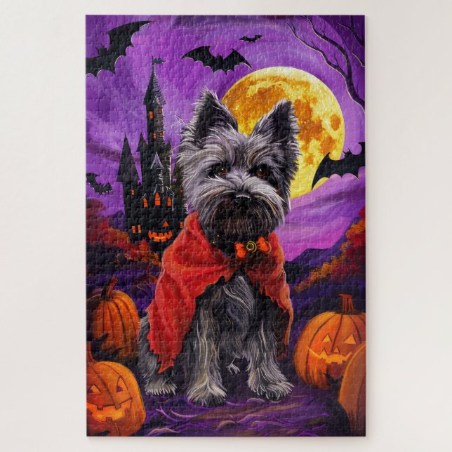 Halloween Skye Terrier Vampire Pumpkins Scary Jigsaw Puzzle (Vertical)