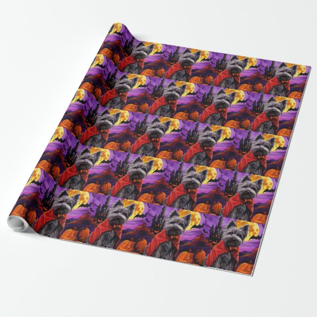 Halloween Skye Terrier Vampire Pumpkins Scary Wrapping Paper (Unrolled)
