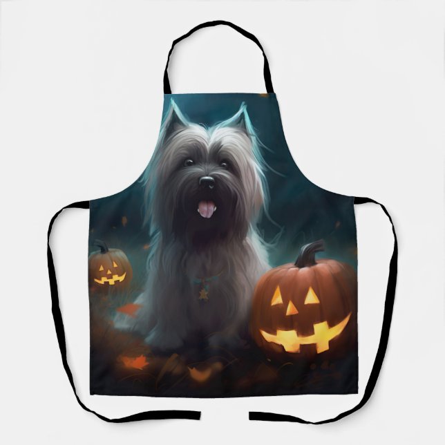 Halloween Skye Terrier With Pumpkins Scary  Apron (Front)