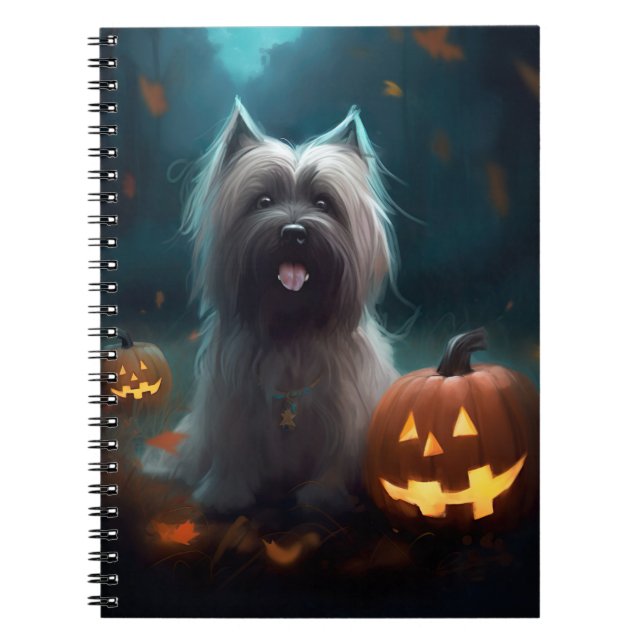 Halloween Skye Terrier With Pumpkins Scary  Notebook (Front)