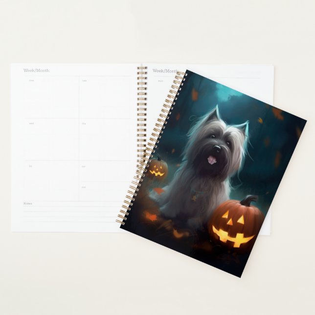 Halloween Skye Terrier With Pumpkins Scary  Planner (Display)