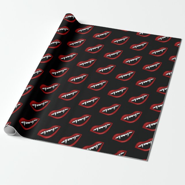 Halloween Slay with Me Vampire Fangs Spooky Wrapping Paper (Unrolled)