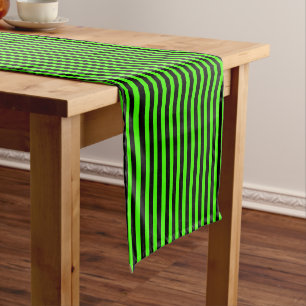 Halloween Slime Green and Black Stripe Medium Table Runner