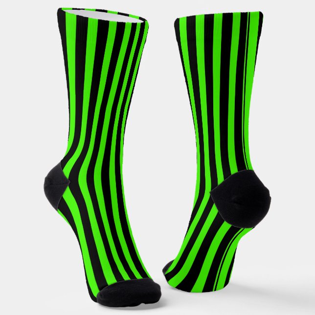 Halloween Slime Green and Black Striped  Socks (Angled)