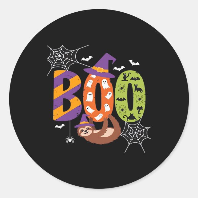 Halloween Sloth Boo Lazy Essential T-Shirt Classic Round Sticker (Front)