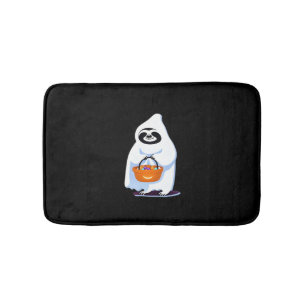 Halloween sloth dressed as ghost going trick or tr bath mat