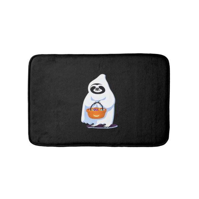 Halloween sloth dressed as ghost going trick or tr bath mat (Front)