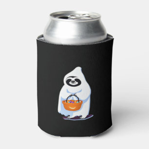 Halloween sloth dressed as ghost going trick or tr can cooler