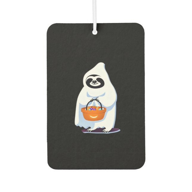 Halloween sloth dressed as ghost going trick or tr car air freshener (Front)