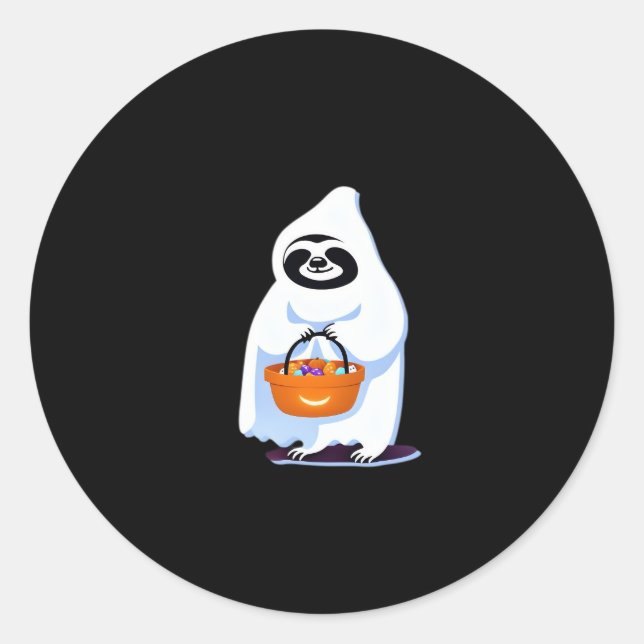 Halloween sloth dressed as ghost going trick or tr classic round sticker (Front)