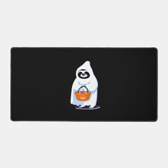 Halloween sloth dressed as ghost going trick or tr desk mat (Front)