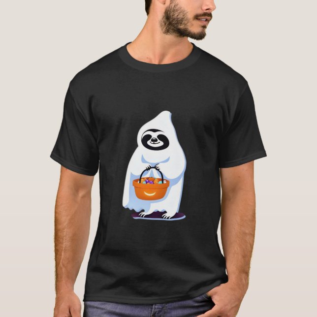 Halloween sloth dressed as ghost going trick or tr T-Shirt (Front)