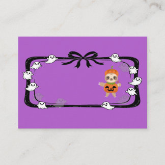 Halloween Sloth In Pumpkin Costume Purple Place Card