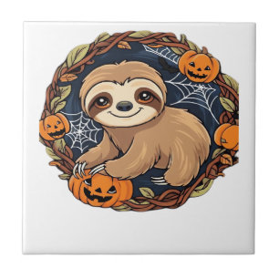Halloween, Sloth, October 31st, Thanksgiving Class Ceramic Tile