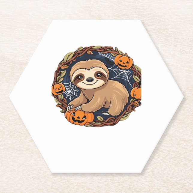 Halloween, Sloth, October 31st, Thanksgiving Class Paper Coaster (Front)