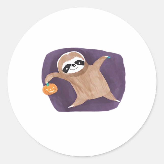 Halloween sloth, pumpkin, bat, spider, spider web  classic round sticker (Front)