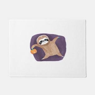 Halloween sloth, pumpkin, bat, spider, spider web doormat