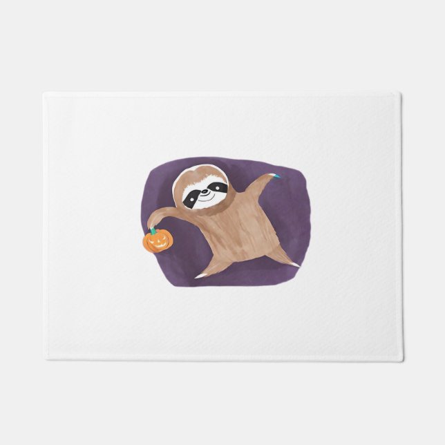 Halloween sloth, pumpkin, bat, spider, spider web  doormat (Front)
