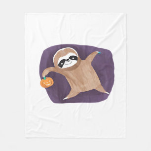Halloween sloth, pumpkin, bat, spider, spider web fleece blanket