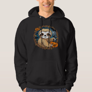 Halloween sloth, pumpkin, bat, spider, spider web hoodie