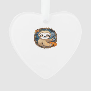 Halloween sloth, pumpkin, bat, spider, spider web  ornament