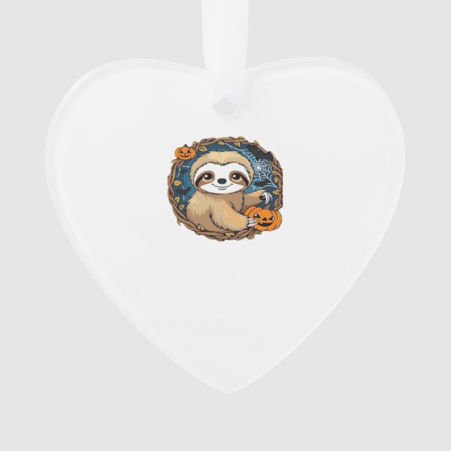 Halloween sloth, pumpkin, bat, spider, spider web  ornament (Front)