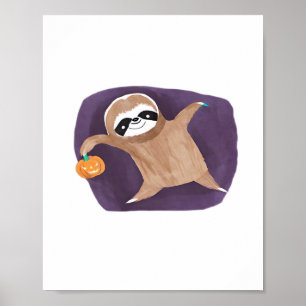 Halloween sloth, pumpkin, bat, spider, spider web  poster