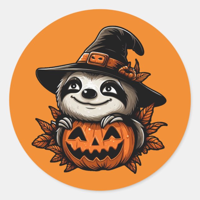 Halloween Sloth Pumpkin Festivity Classic Round Sticker (Front)