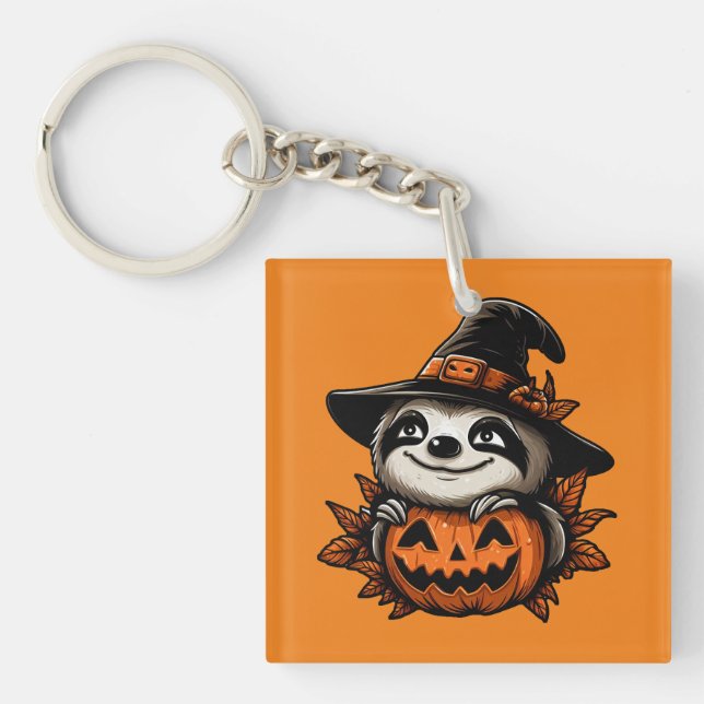 Halloween Sloth Pumpkin Festivity Key Ring (Front)