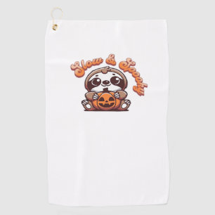 Halloween Sloth Slow and Spooky Cute Sloth Pumpkin Golf Towel