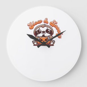 Halloween Sloth Slow and Spooky Cute Sloth Pumpkin Large Clock