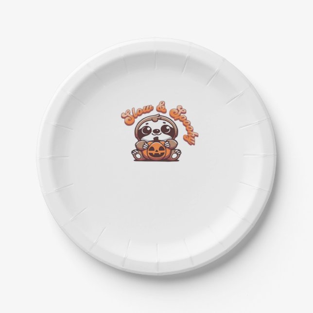 Halloween Sloth Slow and Spooky Cute Sloth Pumpkin Paper Plate (Front)