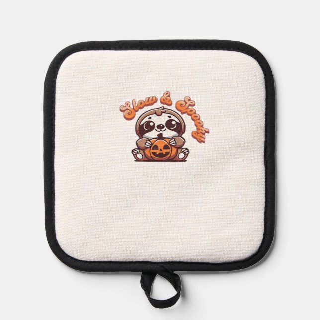 Halloween Sloth Slow and Spooky Cute Sloth Pumpkin Pot Holder (Front)