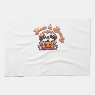 Halloween Sloth Slow and Spooky Cute Sloth Pumpkin Tea Towel