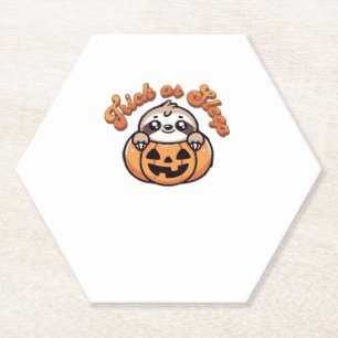 Halloween Sloth Trick or Sleep Cute Sloth Pumpkin  Paper Coaster