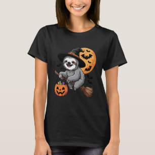 Halloween Sloth Witch Hat and Broom Pumpkin Candy T-Shirt