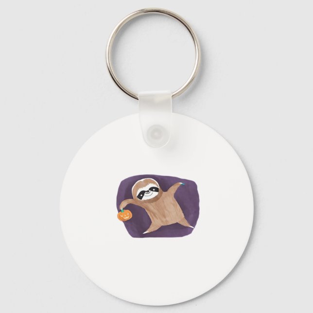 Halloween Sloth with Pumpkin Classic T-Shirt Key Ring (Front)