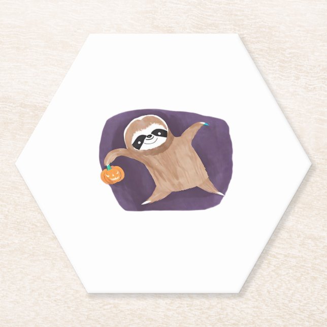 Halloween Sloth with Pumpkin Classic T-Shirt Paper Coaster (Front)